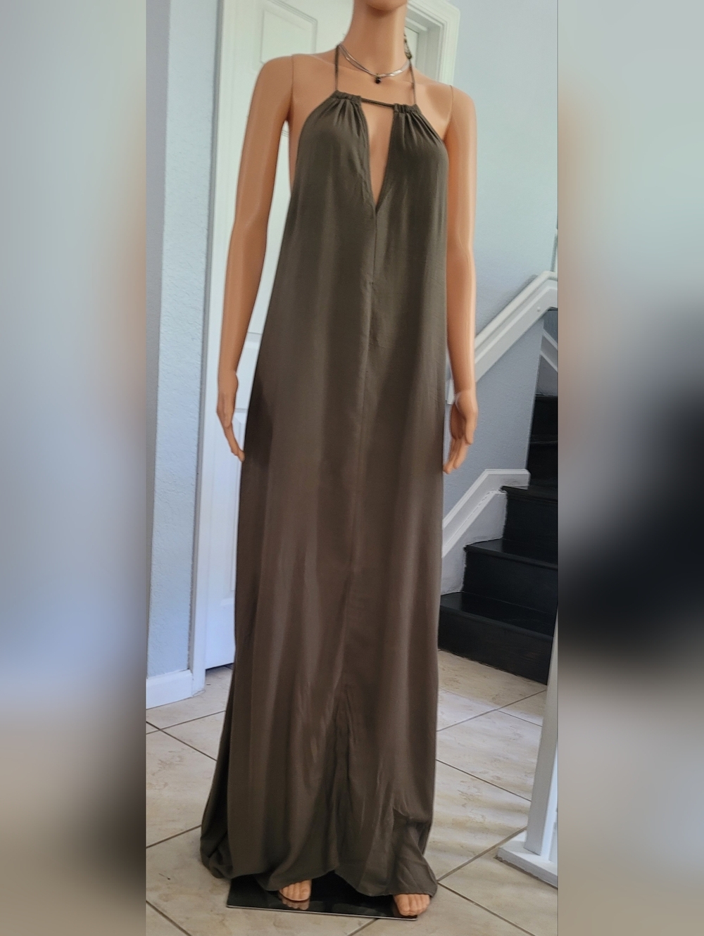 Tobi Olive Halter Maxi Dress